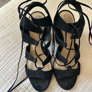 Vince Camuto, black suede chunky heel sandal size 8 1/2